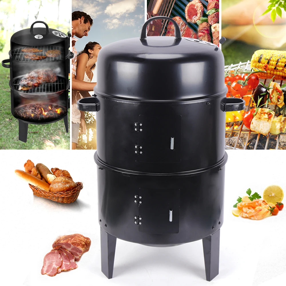 LOYALHEARTDY Barbecue Grills Charcoal BBQ Grill Barbecue Smoker Grill 3 in 1 Round Camping Fire Pit Portable Barbecue Grill