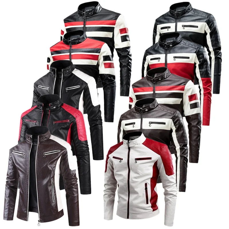 

Multi-color Spring Autumn Casual PU Leather Coat New Stand Up Collar PU Leather Motorcycle Bike Jackets for Men