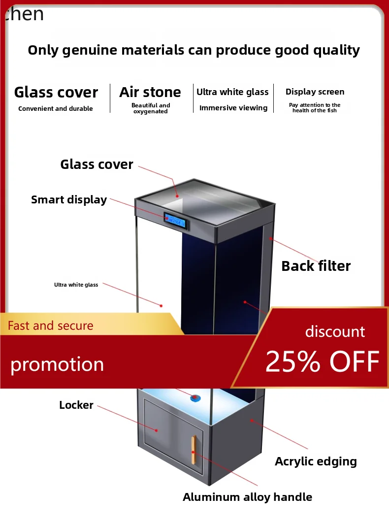 ZML New Smart Pipeless Vertical Fish Tank Filter Oxygen Integrated Ultra-clear Glass Aquarium
