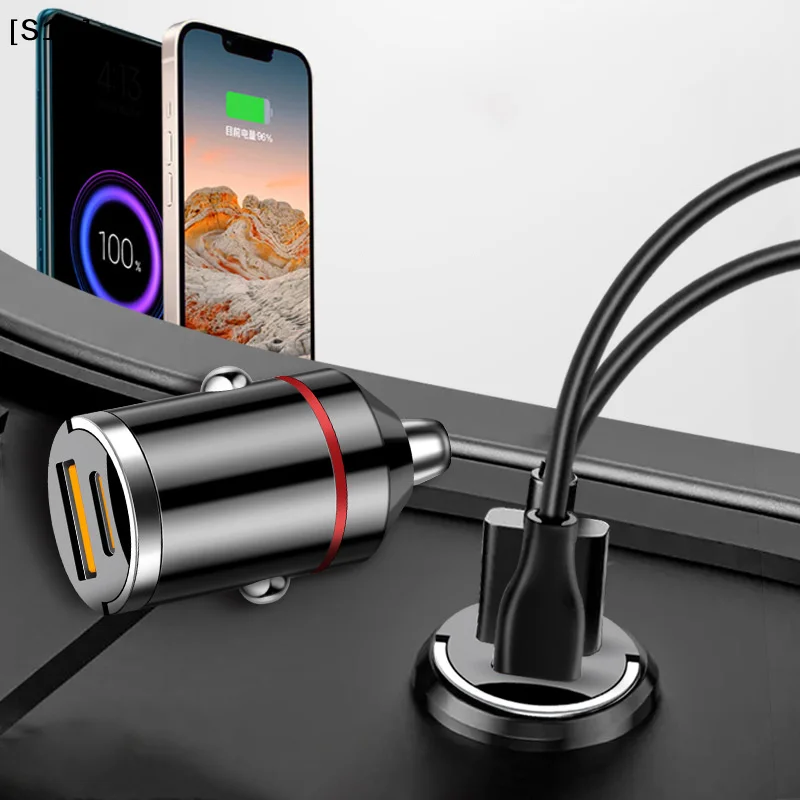 200W Mini Dual Ports USB Car Charger Fast Charging Car Phone Charger Adapter For  13 12  Huawei[Q]Q@