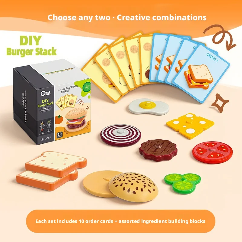 New Children Pretend Play Kitchen Toys Hamburger Sandwich Simulation Food Matching Games Montessori Educational Stacking Toy