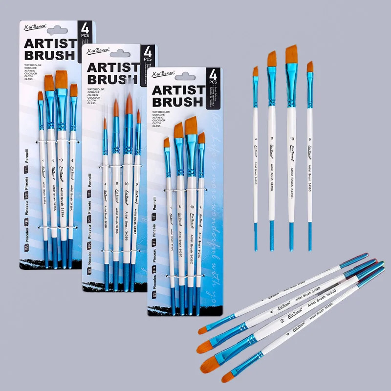 

4pcs Nylon Paint Brush Set Not Prone To Falling Off or Cracking Oil Painting Acrylic Watercolor Gouache Painting Graffiti Artist