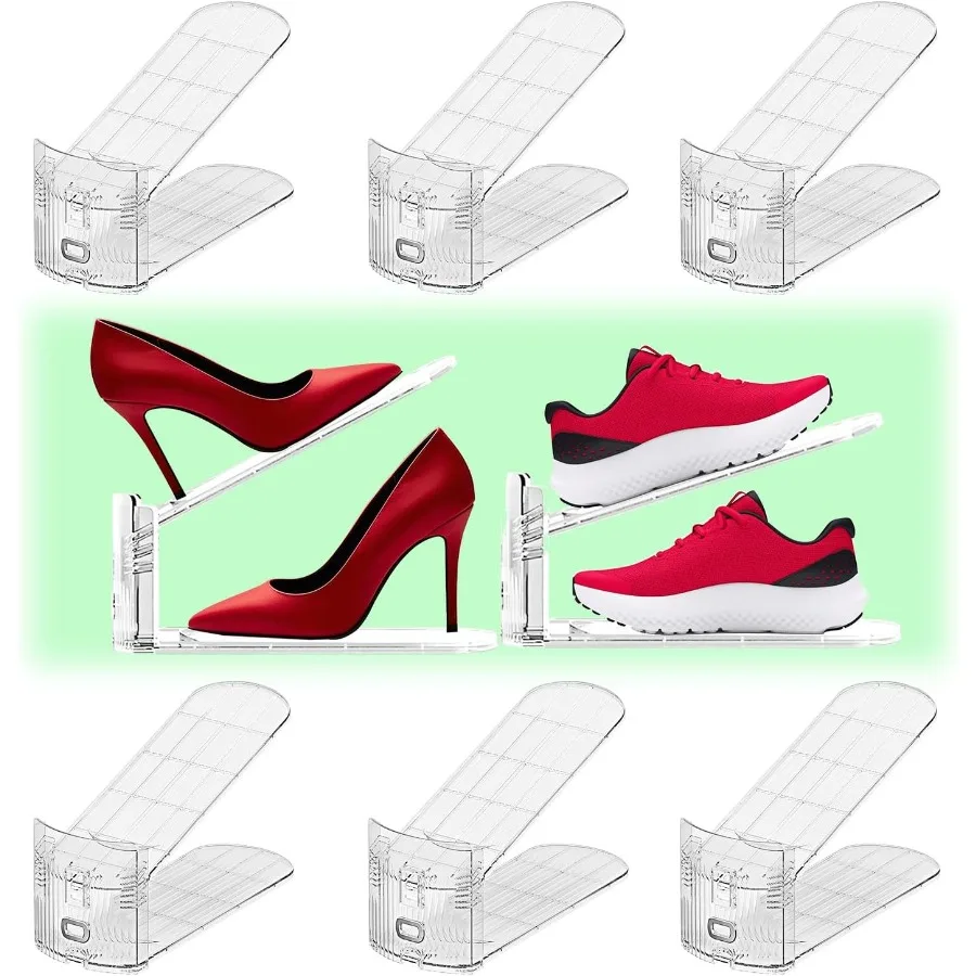 

8PACK Shoe slots Organizer for Closet Double Deck Shoe Space Saver Adjustable Shoe Stacker Organize Clear Shoe Slot for Closet