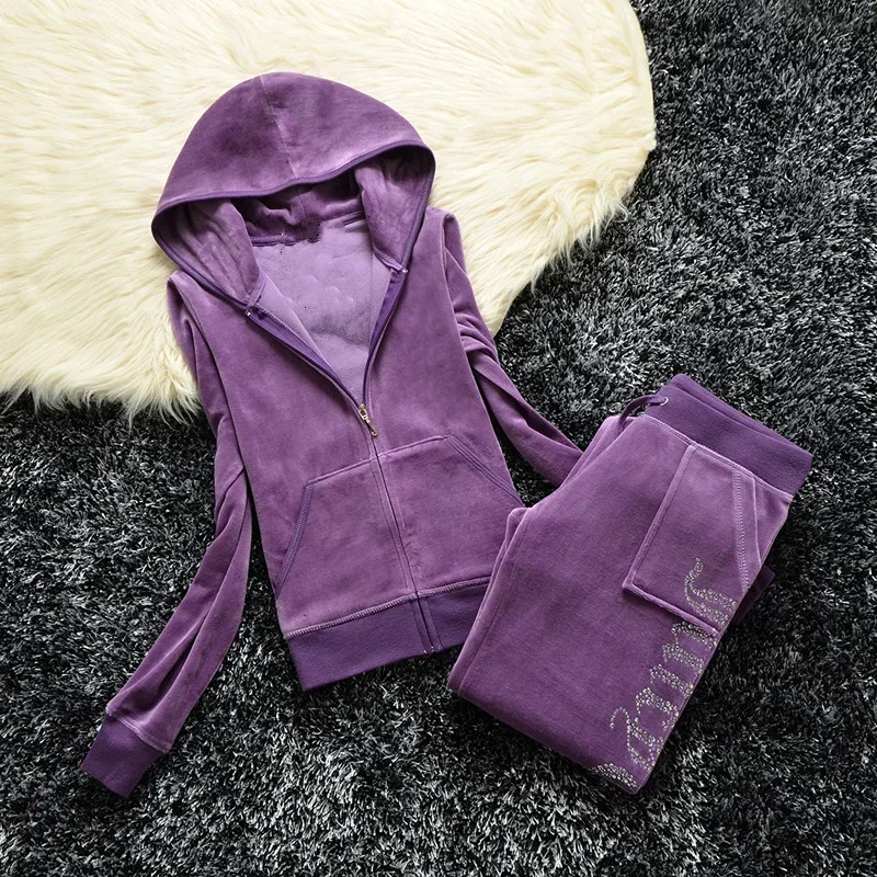 2024 Y2k Velvet Tracksuit Women Women\'s Brand Velour Sewing Suit Women Juicy Tracksuit Hoodies and Pants Sets Women 2 Piece Set