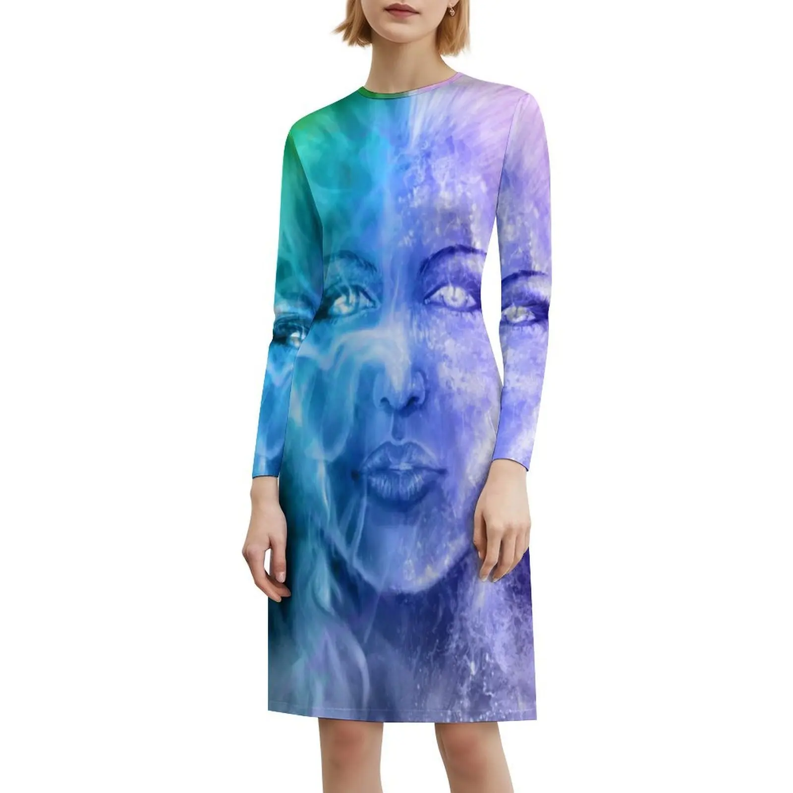 Senhora estrelas estilo coreano vestido casual para mulheres simples diário escritório senhora vestidos senhora estrelas galáxia mulher abstrata das mulheres
