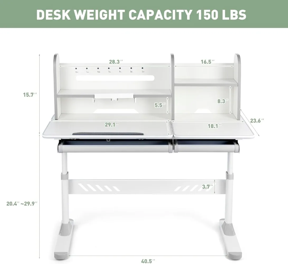 Adjustable Kids Desk with Hutch and Drawers, 47