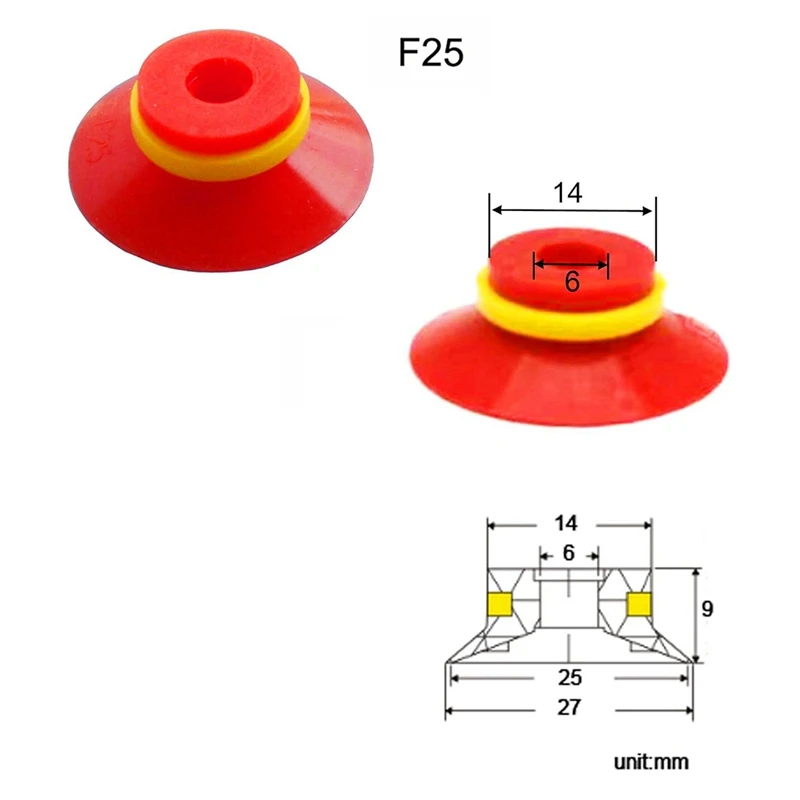 A83I-Industrial Flat Vacuum Suction Cup F Series Single-Layer Silicone Robotic Arm Accessory With Ribs,Pack Of 5 Pcs