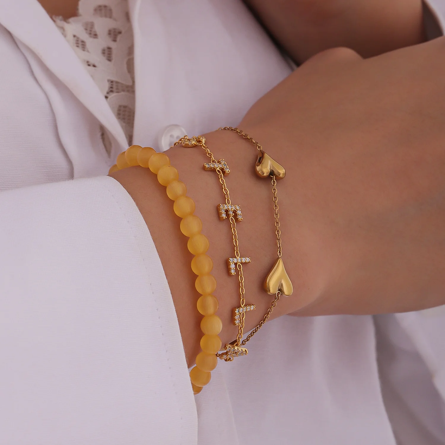 مخصص الزركون رسالة سوار 2025 الاتجاه متعدد الطبقات تكويم القلب سلسلة 18K الذهب كريستال الخرزة الفاخرة هدية الكريسماس لها #5