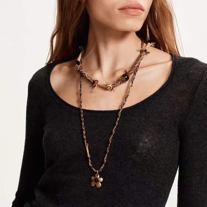 Spring and summer new flower hand-woven necklace women's spring and summer sweater chain women's original niche design sense
