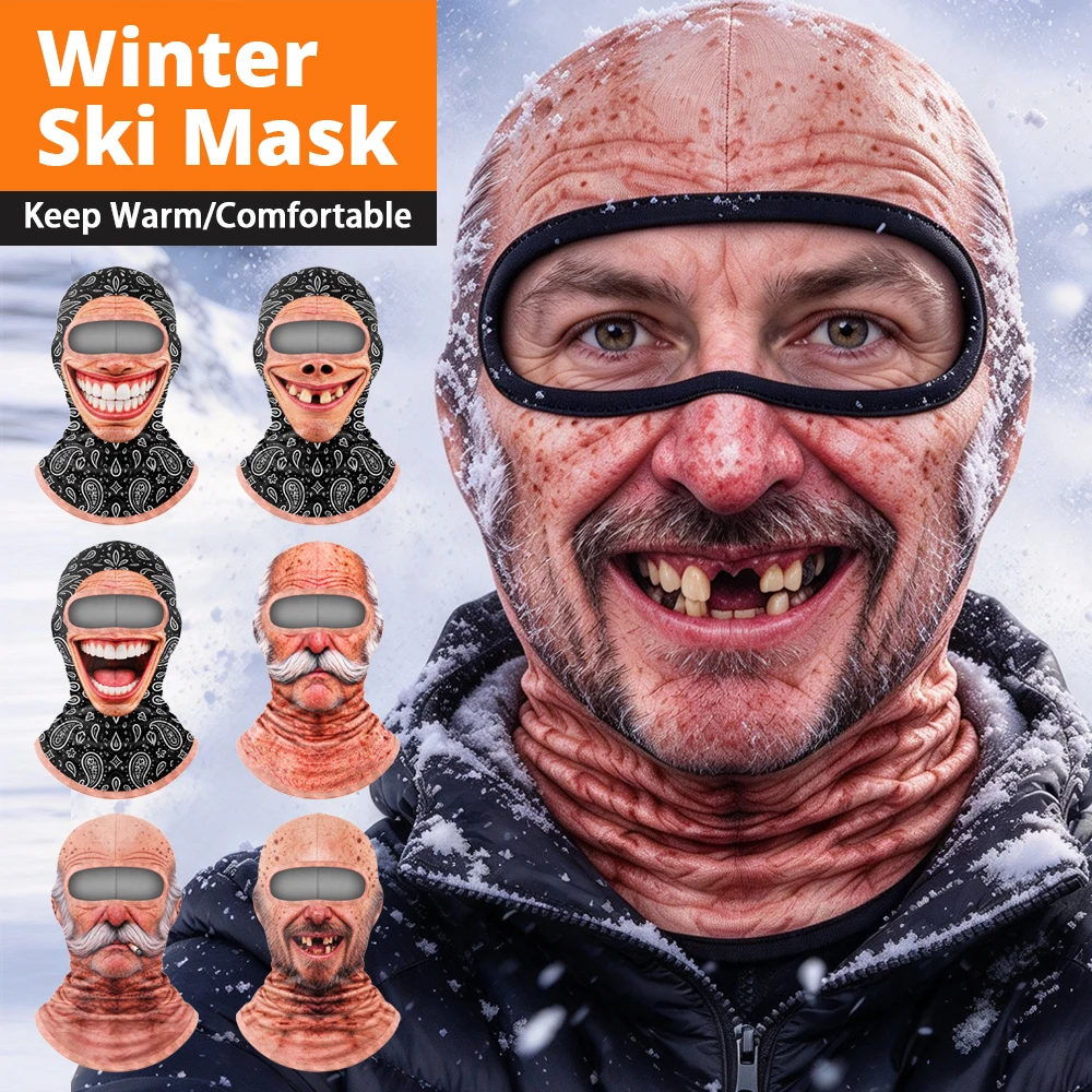 Winter Funny Print Balaclava Thermal Ski Mask Stretch Motorcycle Riding Face Mask For Cycling Skiing Snowboarding Outdoor Sports