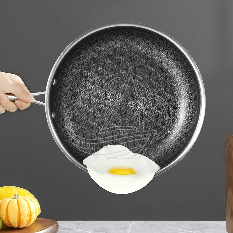 304 Stainless Steel Cookware Set, Honeycomb Non-stick Wok & Pan, Coating-free Universal Household Pots