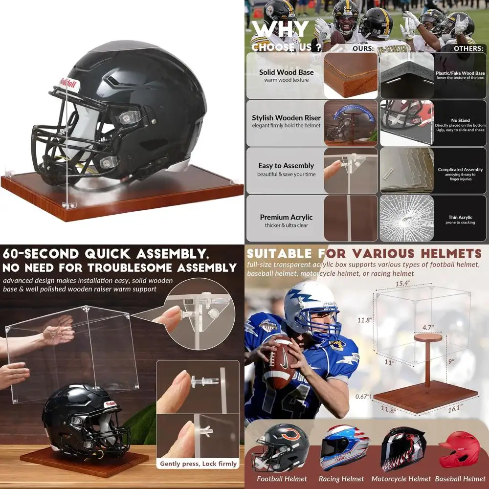 

Full-Size Acrylic Football Helmet Display Case with UV Protection and Wooden Base - Perfect Sports Lover's Gift