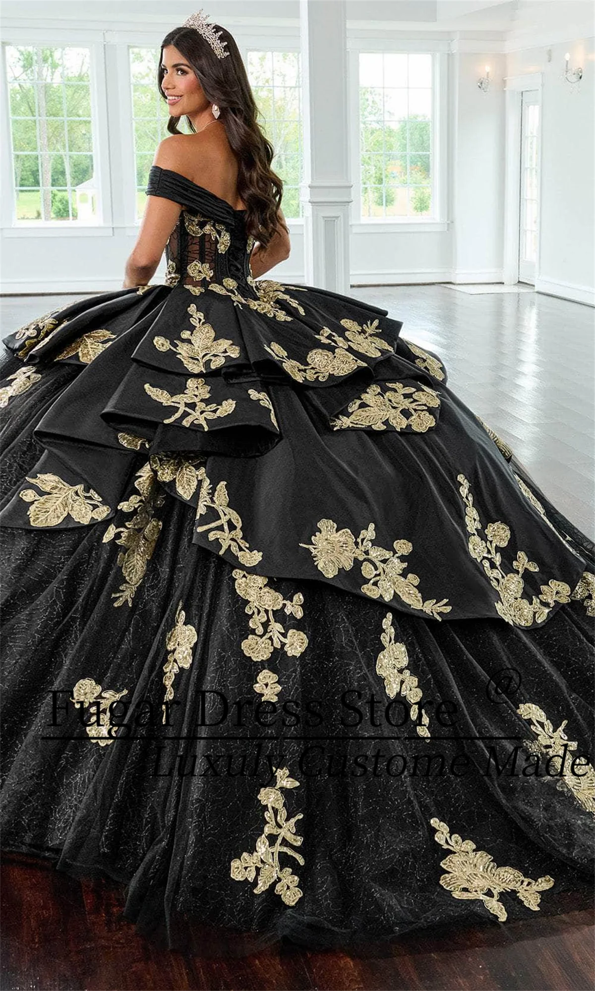 Personalizado fora do ombro mangas quinceanera vestido moda floral renda applique destacável corpete forro vestido vestidos de novias