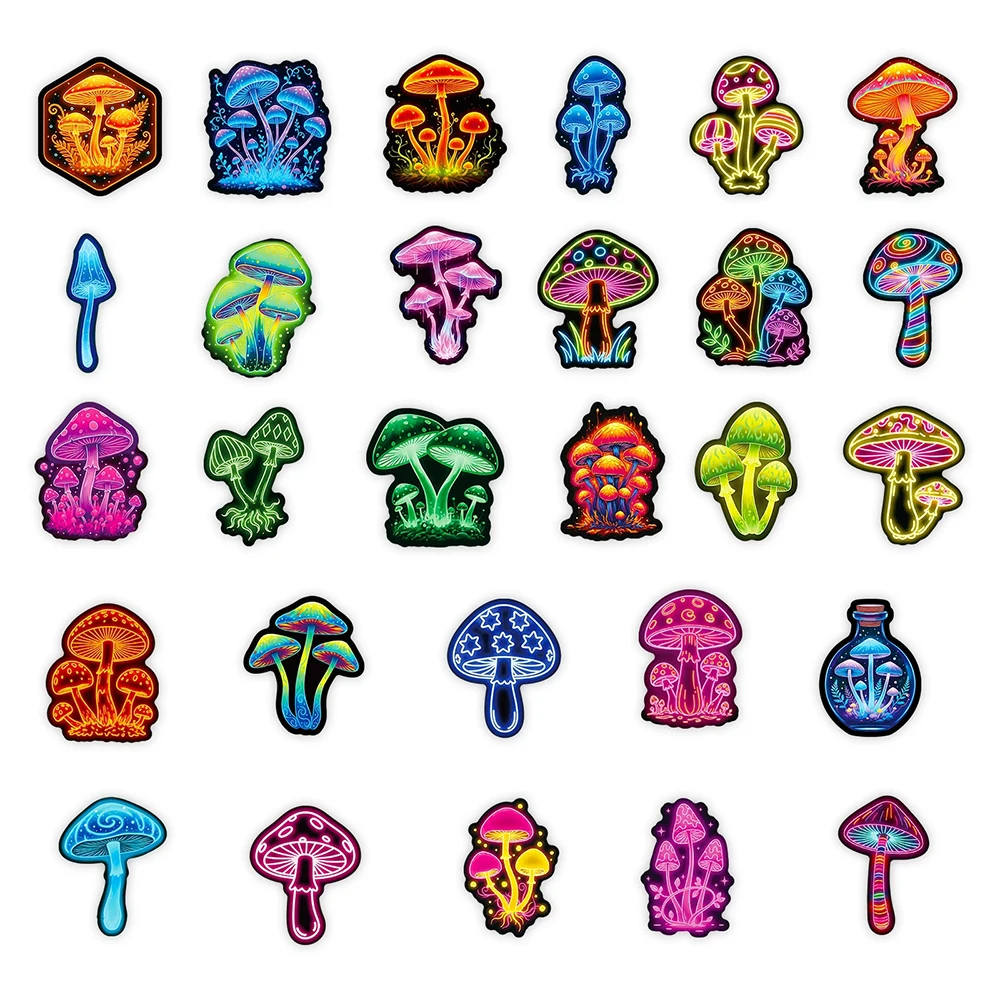 Picture 6: 10/30/56pcs Funny Neon Light Series Mushroom Stickers Aesthetic Decals Decoration DIY Guitar Scrapbook Laptop Cool Vinyl Sticker