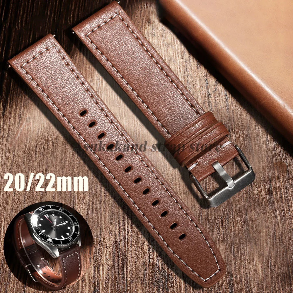 Коричневый кожаный ремешок для часов 20 мм 22 мм для Seiko для Omega, универсальный женский и мужской быстросъемный браслет из воловьей кожи