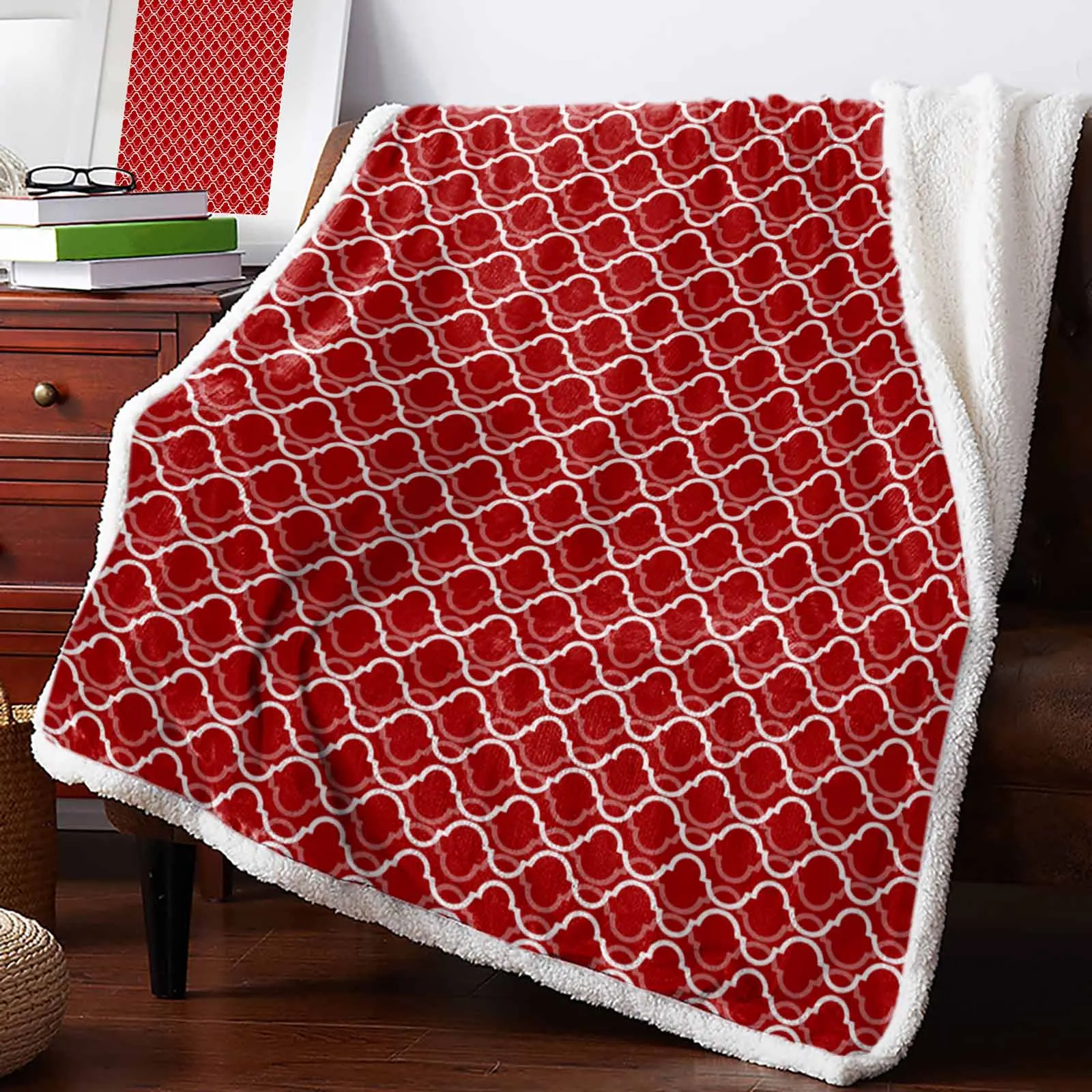 Red Geometric Figures Moroccan Pattern Cashmere Blanket Winter Warm Soft Throw Blankets for Beds Sofa Wool Blanket Bedspread