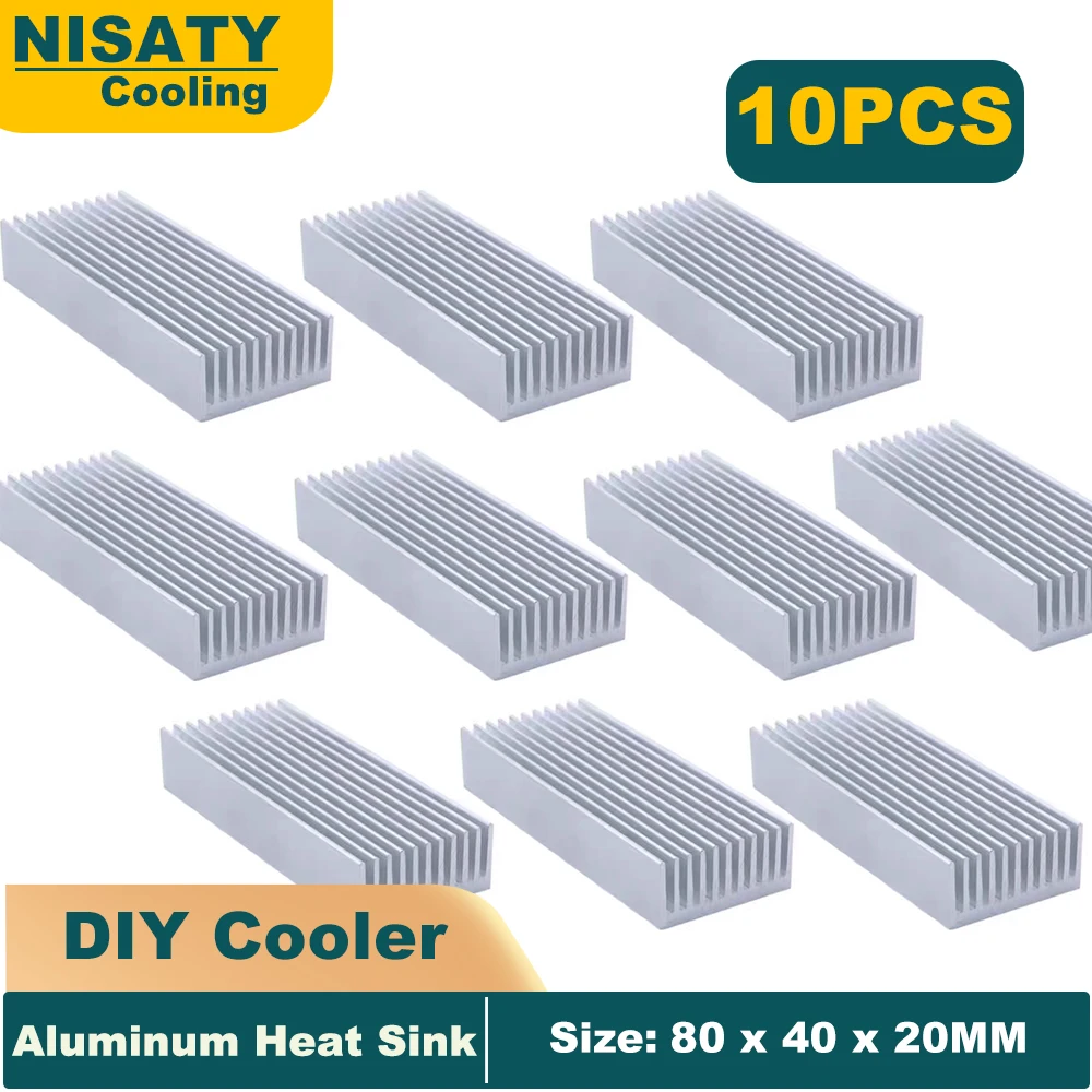 10PCS 80x40x20mm High Quality Aluminum Heat Sink Fins Thermal Conductive Tape 8x4x2cm Heatsink Radiator Cooler Radiator