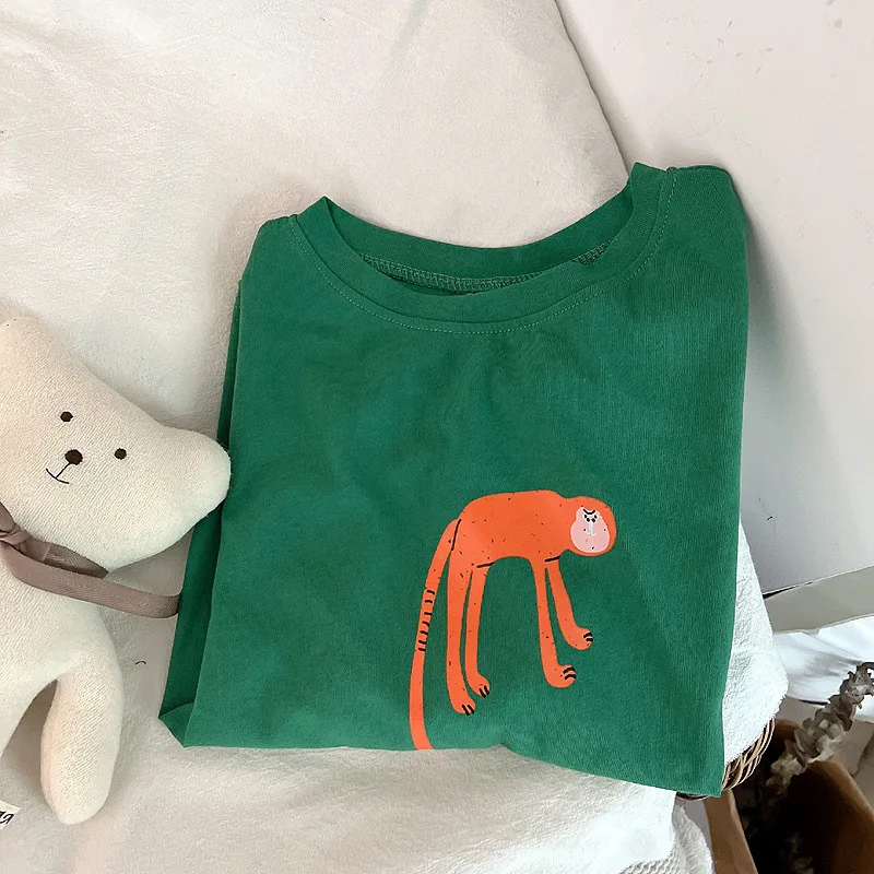 Boys Girls Cartoon T Solid Printing Cute Loose Babies Costume O-neck Pullover Shirt Summer New Simple Fashion T-shirts For Kids