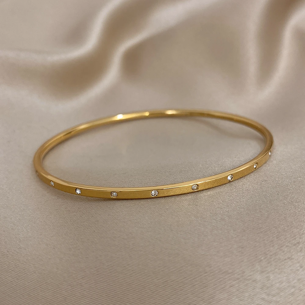 1pcs Minimalist Gold Plated Bracelet For Women Men Simple Slim Bracelet Stainless Steel Cuff Bracelets Daily Party Jewelry Gifts