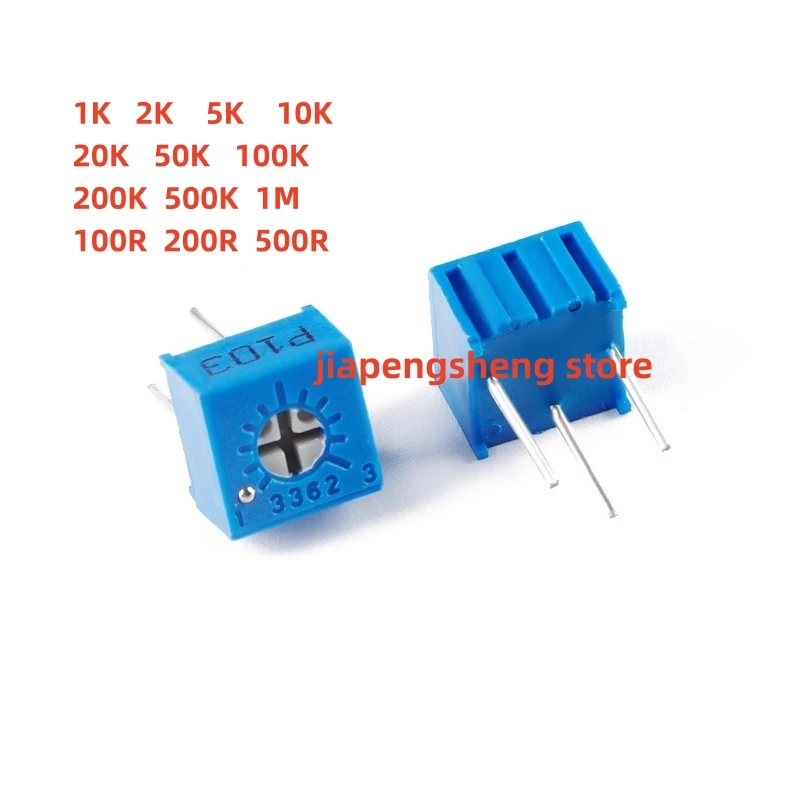 

Glass Glaze Preset Potentiometer, Precision Adjustable Resistance, 3362P-500, 201, 501, 103, 504, 105, 10Pcs