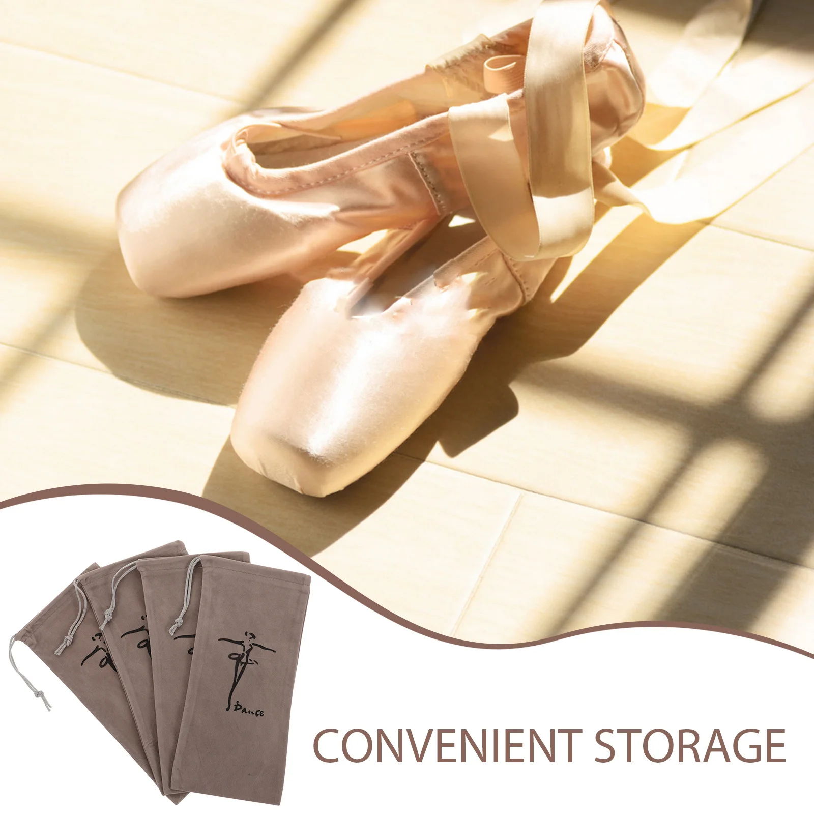 8Pcs Flannel Ballet Dance Shoe Bags Drawstring Pouch Dustproof Organizer for Ballet Latin Shoe Storage Dance Supplies