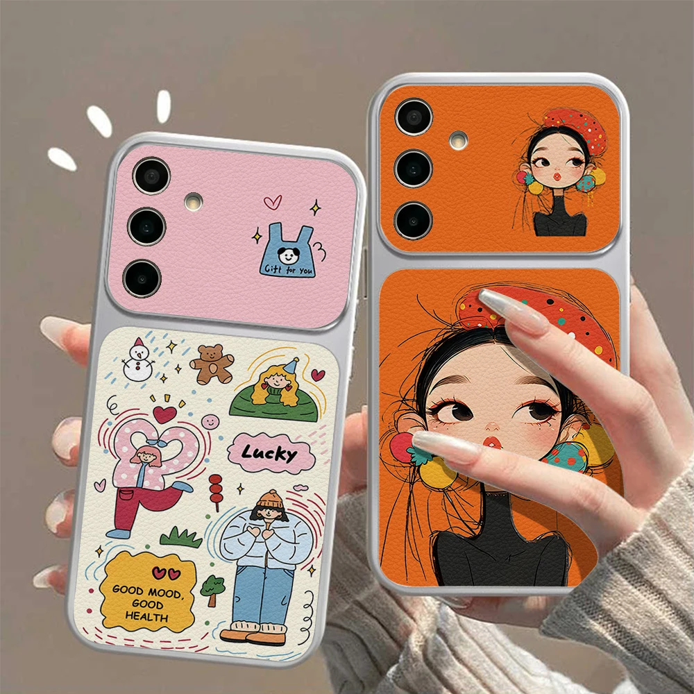 Lucky Girl Soft Silicone Leather Phone Case For Samsung A07 A17 A57 A56 S26 S25 S24 S23 Ultra FE A16 A55 A25 A06 Lichee Cover
