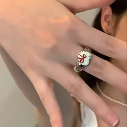 Y2K Sweet Star Heart Red Bow Rings French retro Bowknot Love Ring Exquisite Heart Aesthetic Egirl Open Rings Jewelry Party