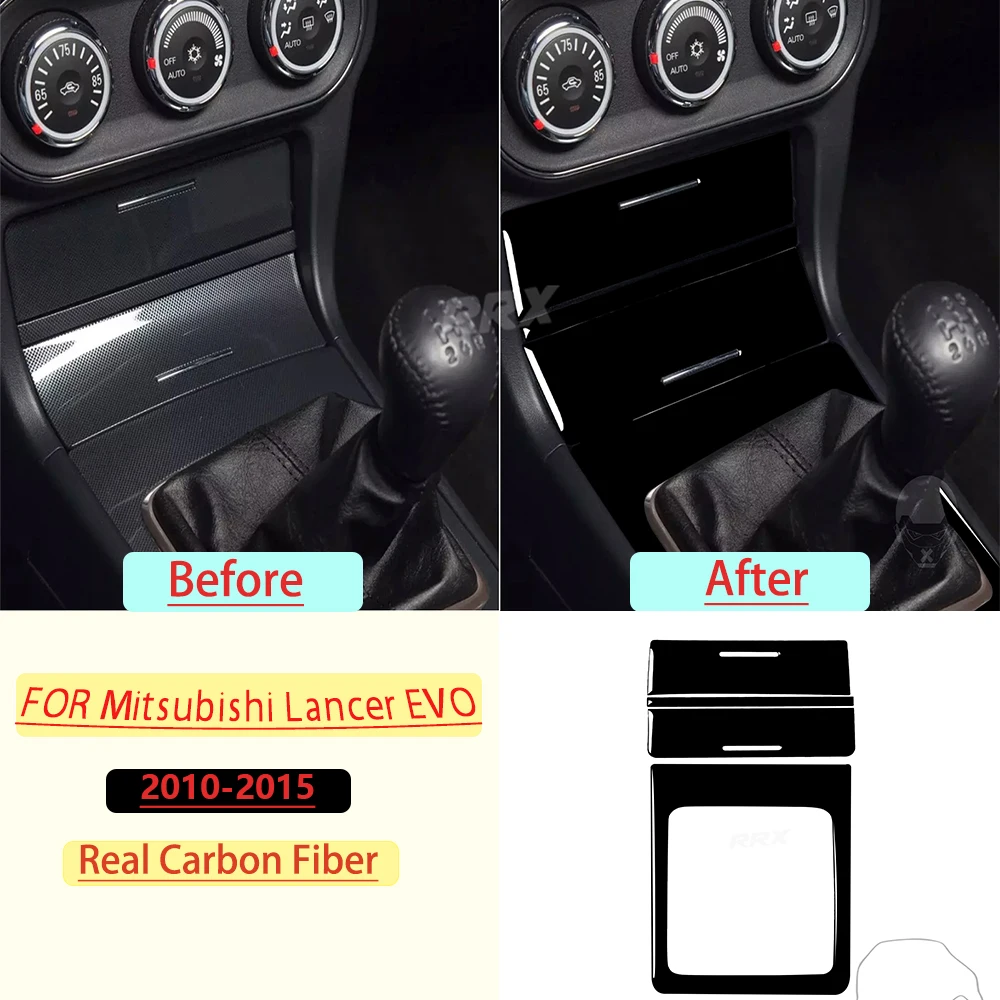 Carbon Fiber For Mitsubishi Lancer EVO 2008-2015 Car Center Console Storage Compartment Trim Car Sticker Interior Accessories