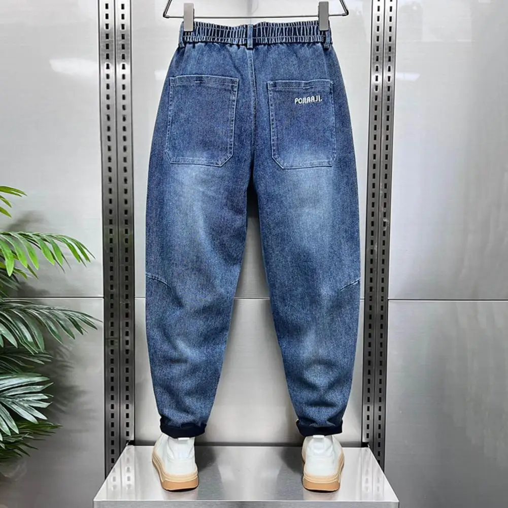 Men Harem Jeans Elastic Waist Harem Pants Elastic Waist Men's Harem Jeans Adjustable Drawstrings Wide Leg Denim Pants