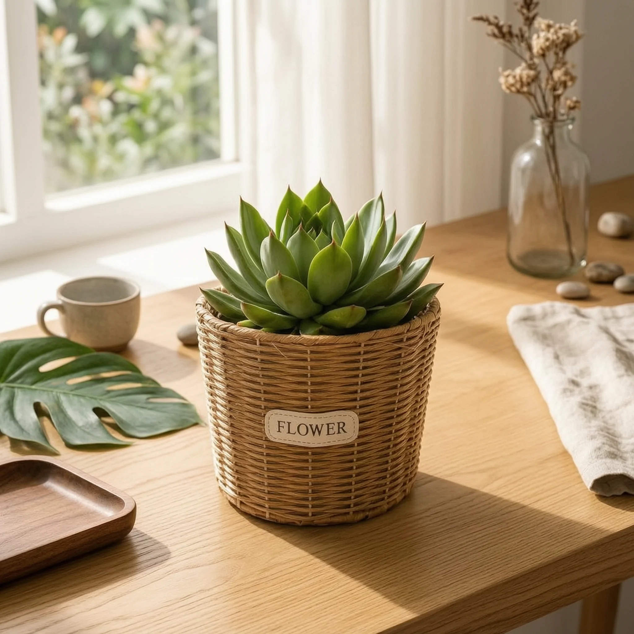 Imitation Rattan Pot Handwoven Conical Plant Pot Woven Rattan Planter Inner Liner Home Decor Long-Lasting for Tabletop
