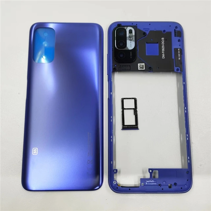 For Xiaomi Redmi Note 10 5G Full Housing Back Lid Housing Door + Middle Frame With Camera Lens +Sim Card Parts