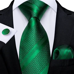 Luxury Emerald Green Striped Paisley Floral Men's 8cm Tie Set Jacquard Woven Business Wedding Accessories Handkerchief Gift