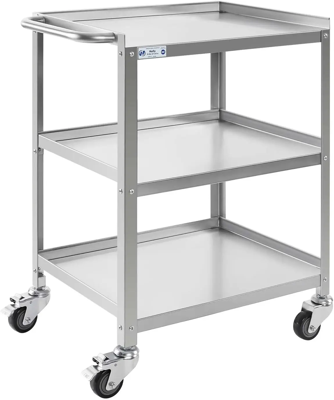 

Hally Stainless Steel Utility Cart 3 Tier Nsf Commercial Heavy Duty Metal Mobile Food Rolling Cart With Handle And Wheels For