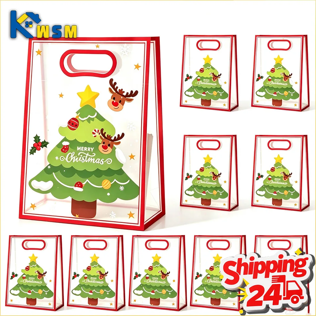 12-48pcs Christmas Handled Gift Bag Candy Apple Dessert Packaging Pouch Reusable Durable for Holiday Home Celebration Supplies