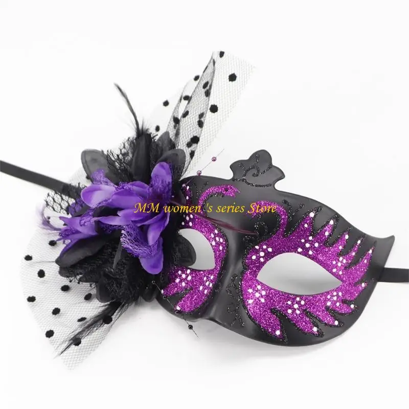 Q39C Decoración flores mascarada mascarilla media mascarilla mascarilla fiesta fiesta Halloween