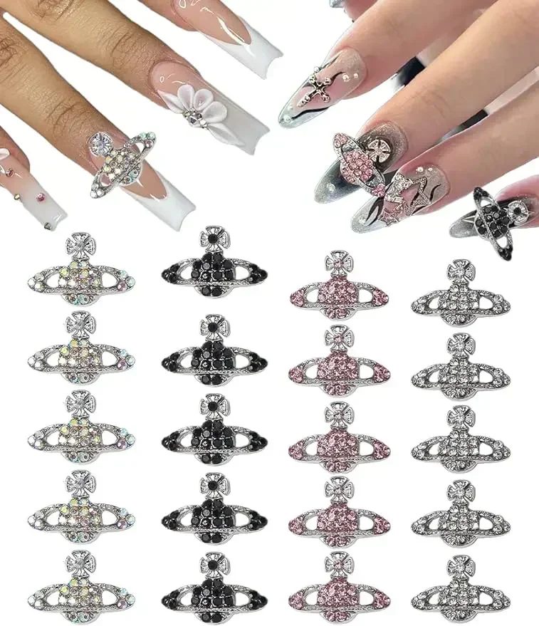 

10pcs Planet Nail Charms Y2K 3D Nail Rhinestones Gems Silver Diamond Jewelry Kawaii DIY Nail Art Decoration Supplies