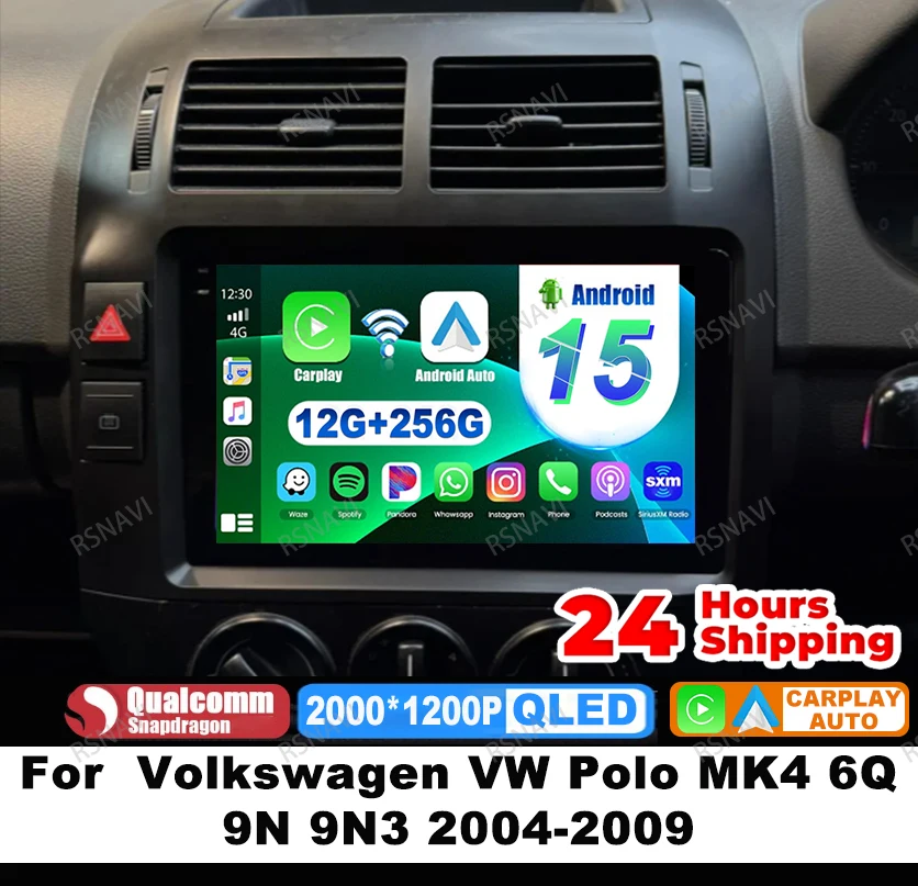 

Car Radio Android 15 For Volkswagen VW Polo MK4 6Q 9N 9N3 2004-2009 4G LTE Stereo Multimedia Autoradio Wireless Carplay Auto BT