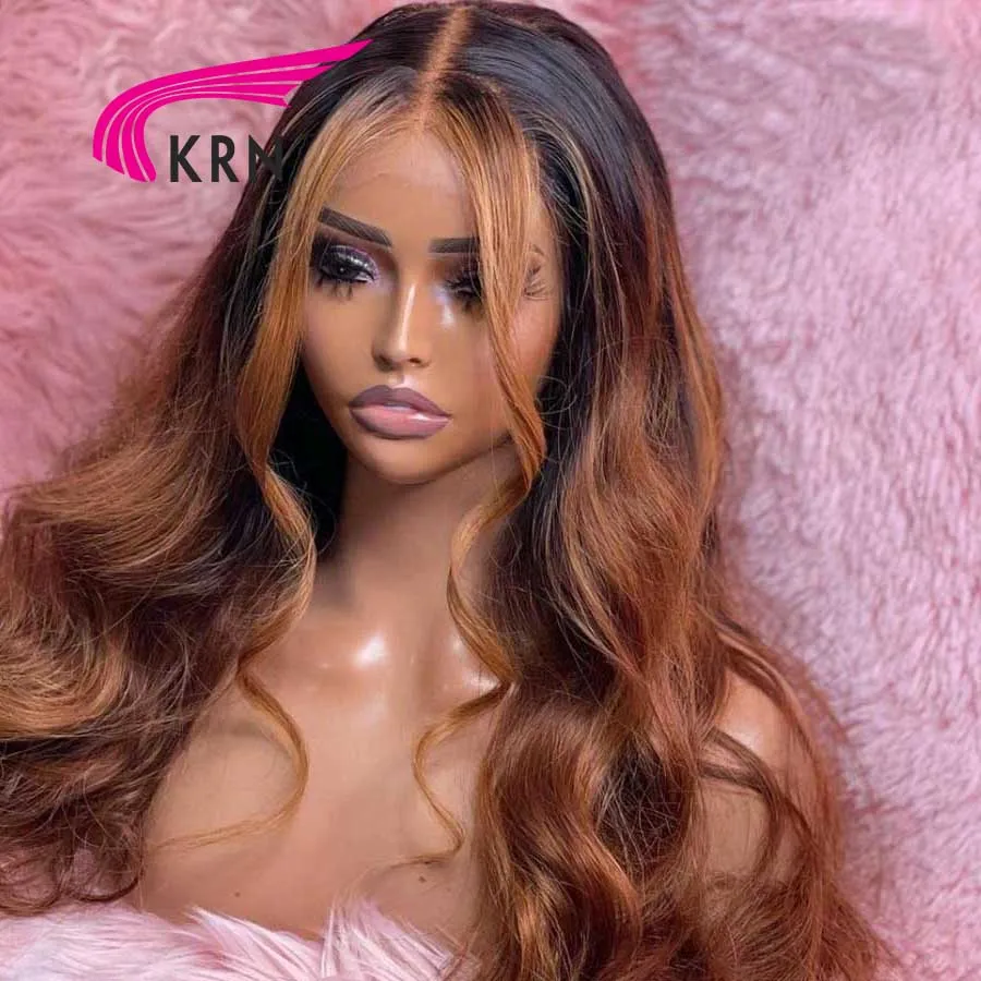 KRN 250 Density Ombre Color 13x4 Lace Front Wig with Middle Part Brown Color Remy Brazilian Hair 13x6 Lace Wigs for Women