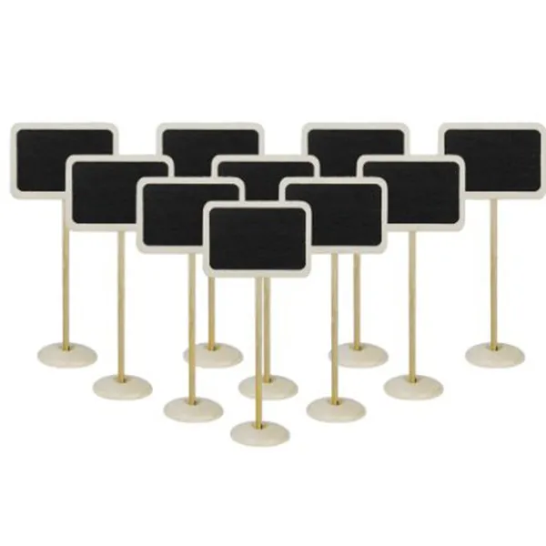 10Pcs Mini Wooden Blackboard Set with Holder Base 6.8x4.5cm Rectangle Board 13.8cm Stick 3.7cm Base for Table Numbers Menus