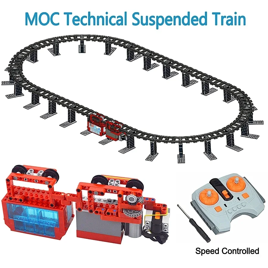 MOC Technical Track Monorail Suspended Electric Train Motor City Building Blocks PF Set RC Model Tracks Assemble Brick Toys