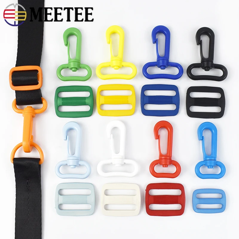 

10/20Set 20/25/31mm Plastic Lobster Clasp+Tri Glide Ring Buckle Bag Strap Webbing Dog Collar Connection Hooks DIY Accessories