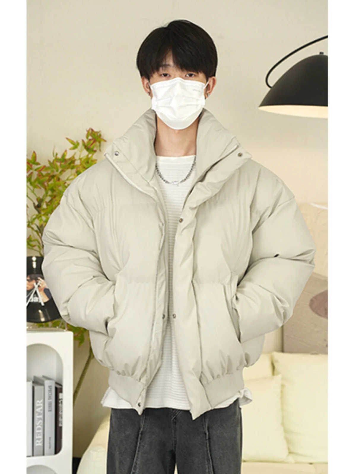 

Warmth Thiened Cotton Jaet Men's Winter Casual Sle Stand Collar Padded Bread Coat Youth ular Loose Fit Long Sve