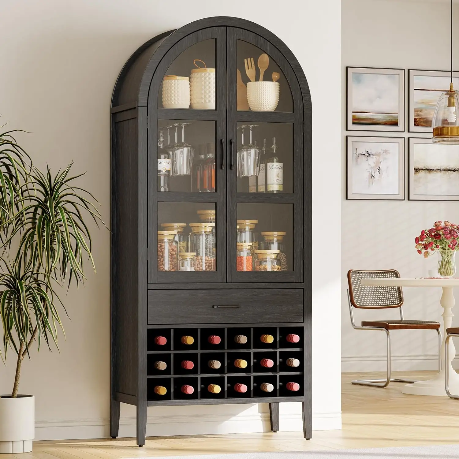 Mueble Bar para Vinos Arqueado de 71 Pulgadas de Alto con Almacenamiento, Muebles Bar con Puertas y Estantes, Mueble para Licores para el Hogar, Personalizado