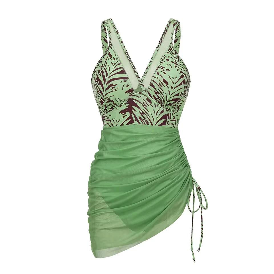 New Cover Ups Sexy Swimsuit Women Summer Bathing Suit Pleated Bikini Sleeveless Swimwear Women Beach Swimming Suit For Female