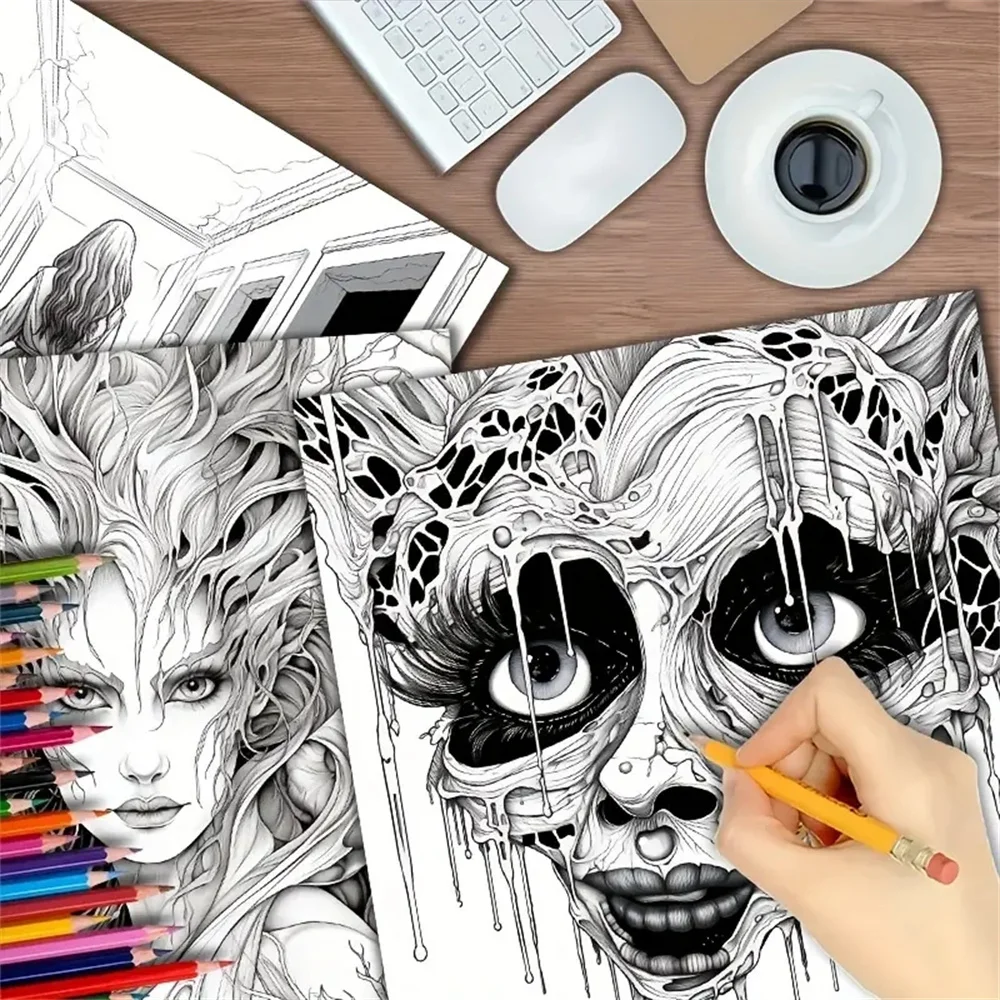 Imagem -04 - Arte Coloring Book Páginas Duplas Aliviar o Stress Kill Time Graffiti Painting Drawing Book Birthday Party Gift Original 20 Páginas