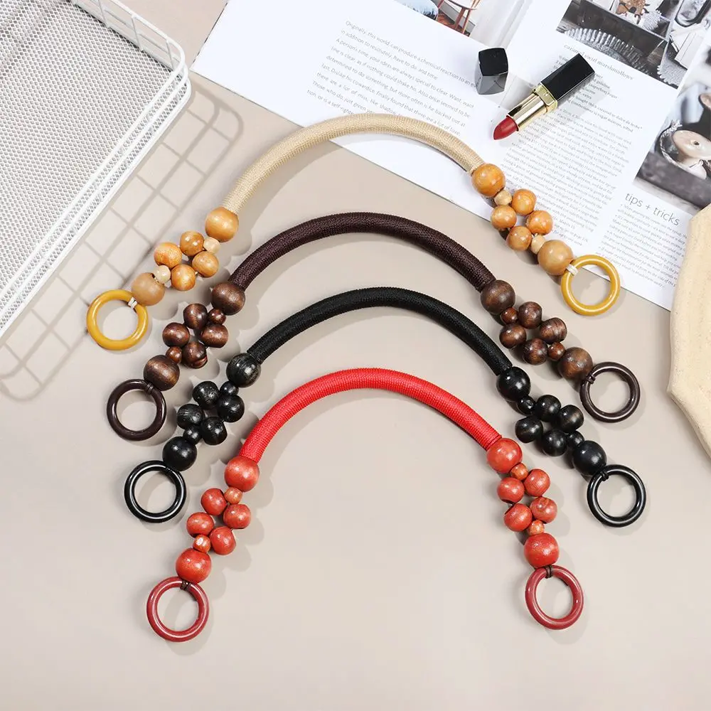 46cm Wood Purse Handle DIY Replacement Wood Plastic Bead Rope Bag Strap Handle Shoulder Belt For Handbag