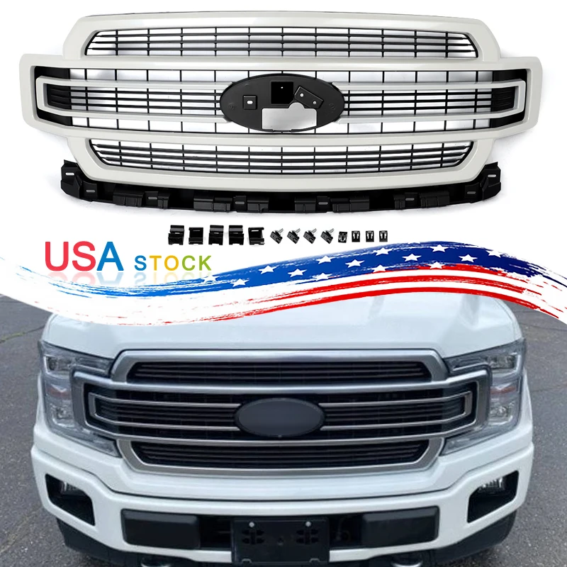 Front Inlet Grid Radiator Grille White Platinum For 2018-20 Ford F150 Limited Bumper Mesh Grille Racing Grills Front Upper Grid