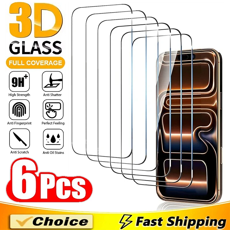 

6Pcs Protective Glass For iPhone 17 13 12 11 14 15 16 Pro Max Screen Protector For iPhone Air XR X XS 16 15 Plus Tempered Film