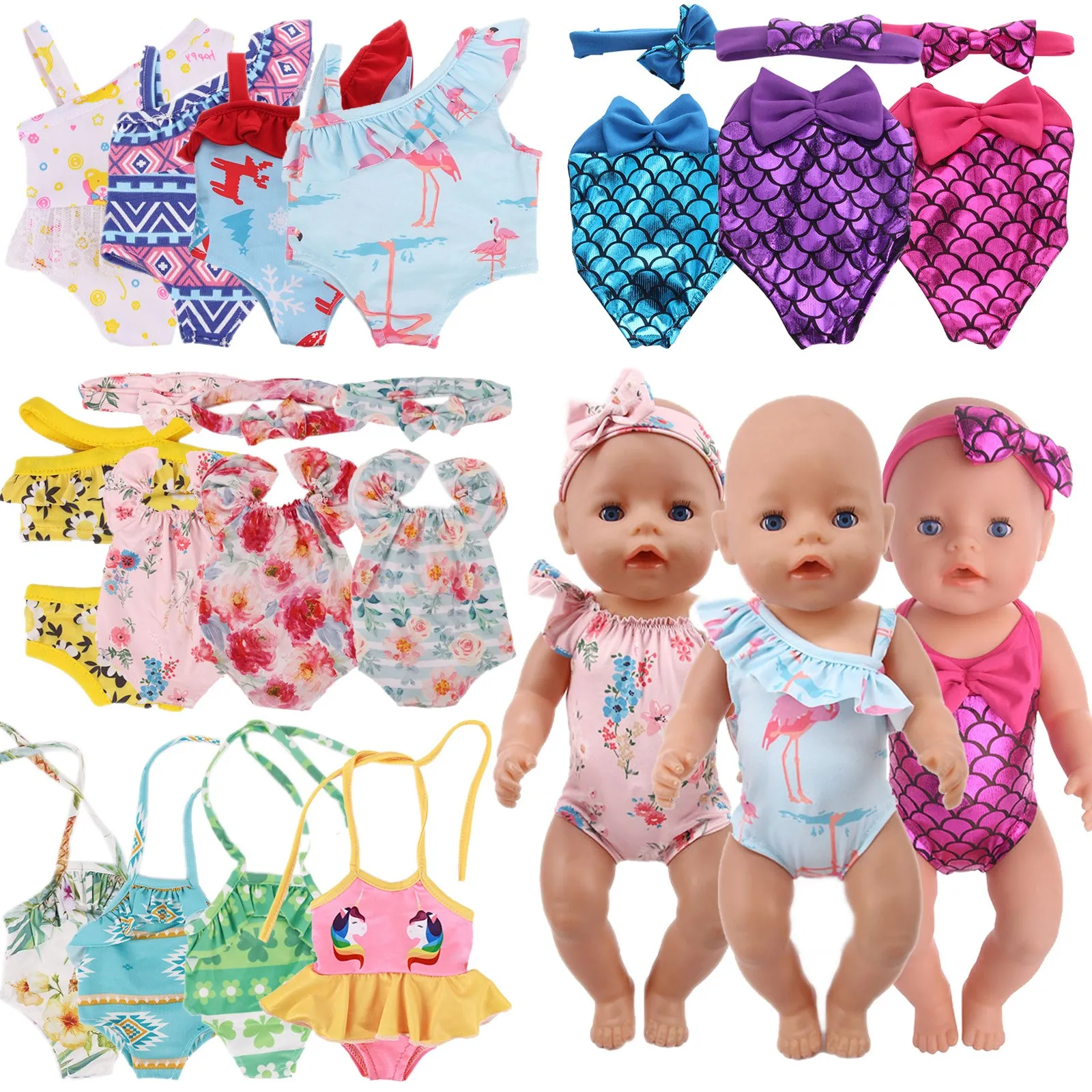 

Doll Swim Clothes Flamingo Mermaid Swimsuits Fit 18 Inch American of Girl`s&43Cm Baby New Born Doll Zaps Our Generation Girl`s