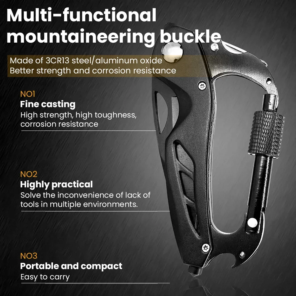 Foldable Multi-purpose Outdoor Mountaineering Buckle Tool Camping Hiking Carabiner Stainless Steel Portable Mini Pocket Knife